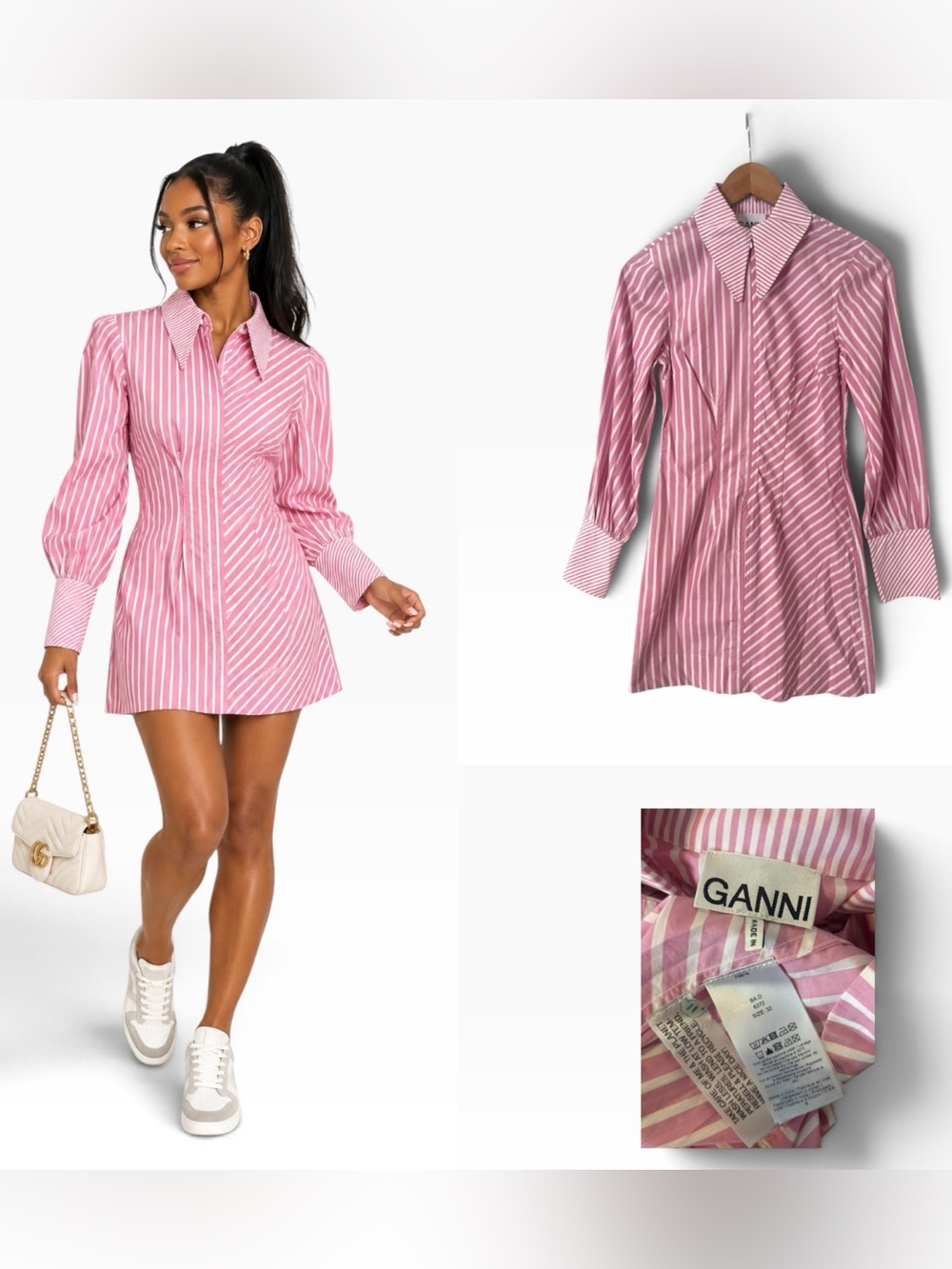 Ganni Striped Cotton Mini Shirt Dress - Size 32